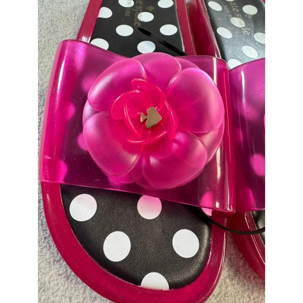 Kate‎ Spade Jelly Slide Sandals Womens 9 Pink Polka Dot Excellent Floral Flower